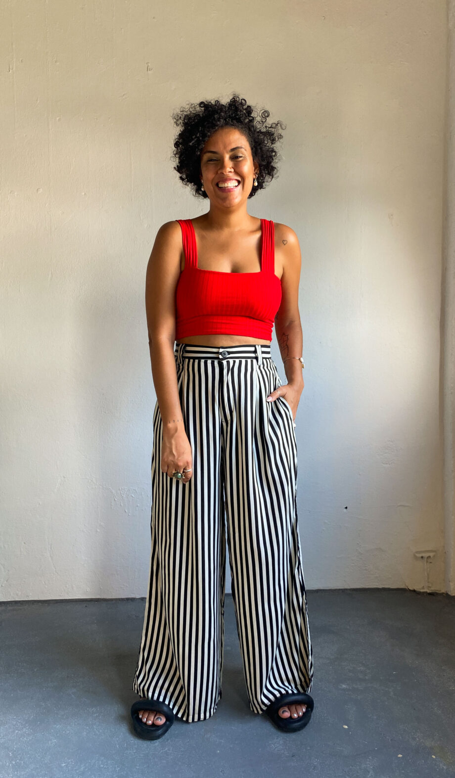 Calça Pantalona Listrada